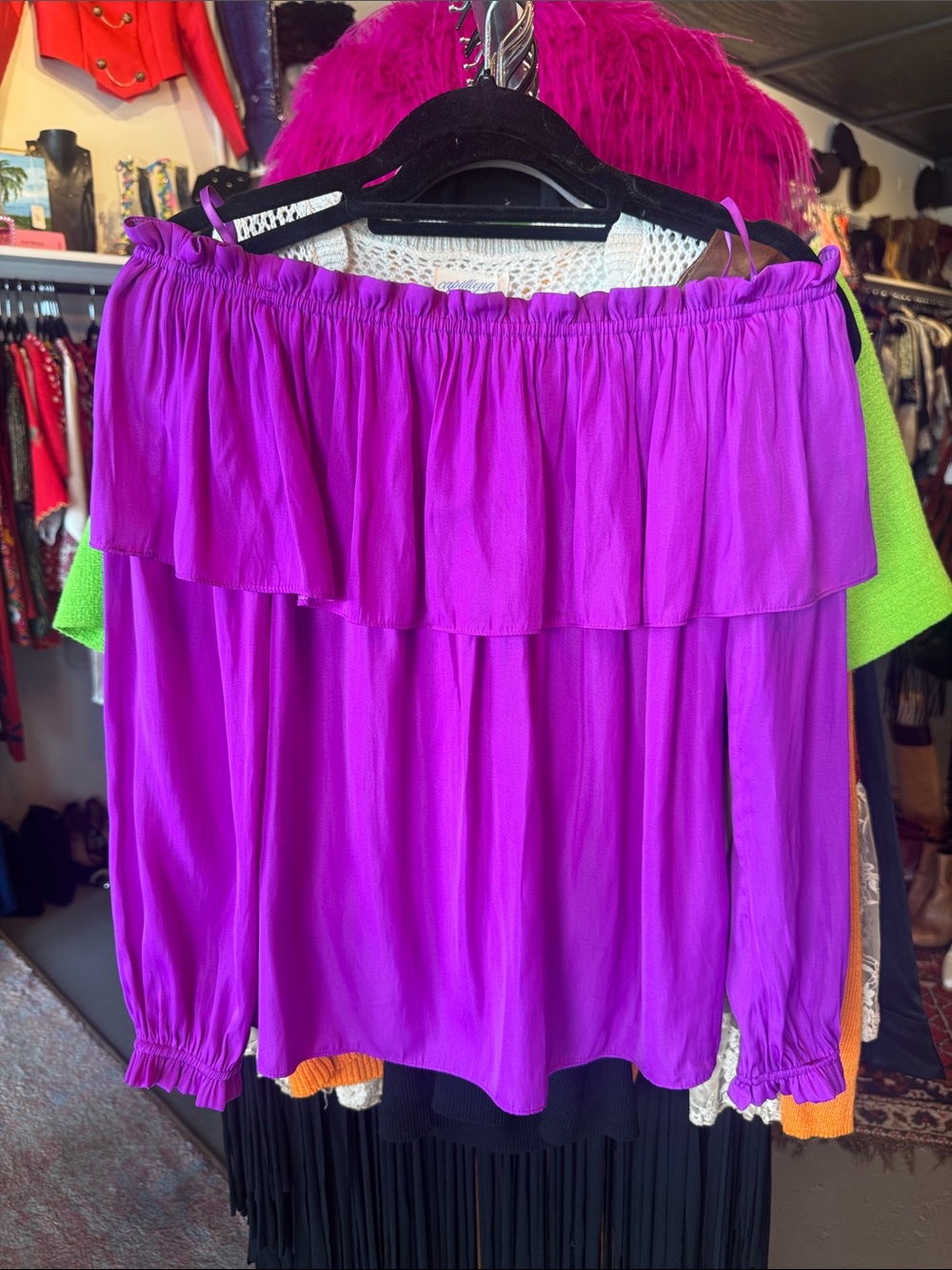 Lily Pulitzer Off-Shoulder Ruffled Long-Sleeve Top - Magenta